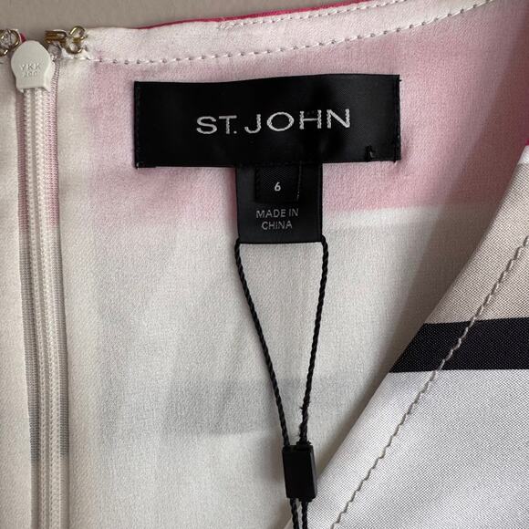 ST. JOHN Silk Striped V Neck Sleeveless Dress Size 6 New $895 - Picture 2 of 6